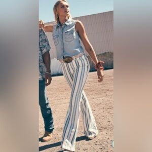 Wrangler Retro Blue and White Striped Gabby Flare Denim Pants